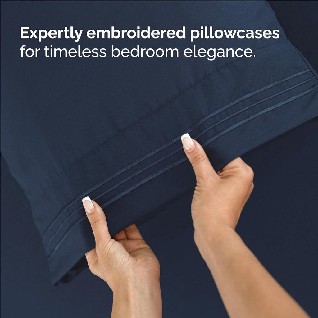 Skiennix Full Size 4-Piece Sheet Set - Ultra-Soft Cooling Bed Sheets - Hotel Luxury Bedding - Deep Pockets - Navy Blue