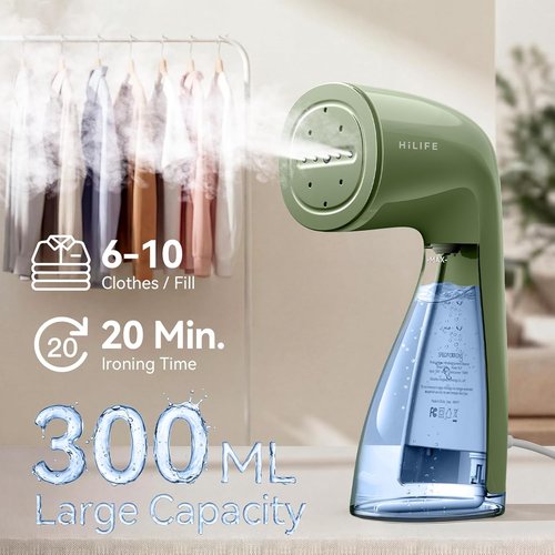 HiLIFE Portable Clothes Steamer - 700W Handheld Design with 240ml Capacity | Olive Green, Ideal for Home & Travel
