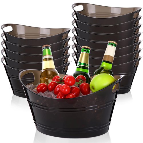 meekoo Plastic Ice Buckets Bulk with Handles 4.5L Oval Storage Tub Large Capacity Ice Drink Bucket for Party Bar Wine Beer Champagne Beverage Bottle Cooler(Black)