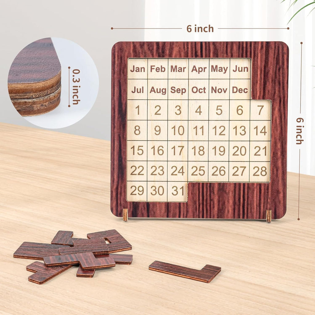 Wooden Calendar Puzzle - 365-Day Interactive Date Tracker | Engaging Logic Challenge for All Ages