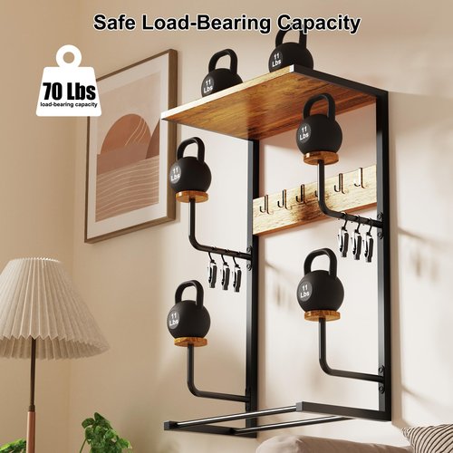Motorcycle Helmet Rack Wall Mount,33.5"x20"x12" Universality Sport Gear Organizer with 6 Glove Clips & 6 Key Hooks,70LBS Capacity Storage Shelf for Helmets,Racing Suits,Jackets,Boots