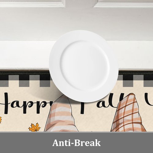 Buffalo Plaid Pumpkin Fall Kitchen Rugs Set of 2, Non Slip Absorbent Autumn Thanksgiving Kitchen Mats Pumpkin Gnomes Kitchen Rugs and Mats Sets 17"x47"+17"x30"