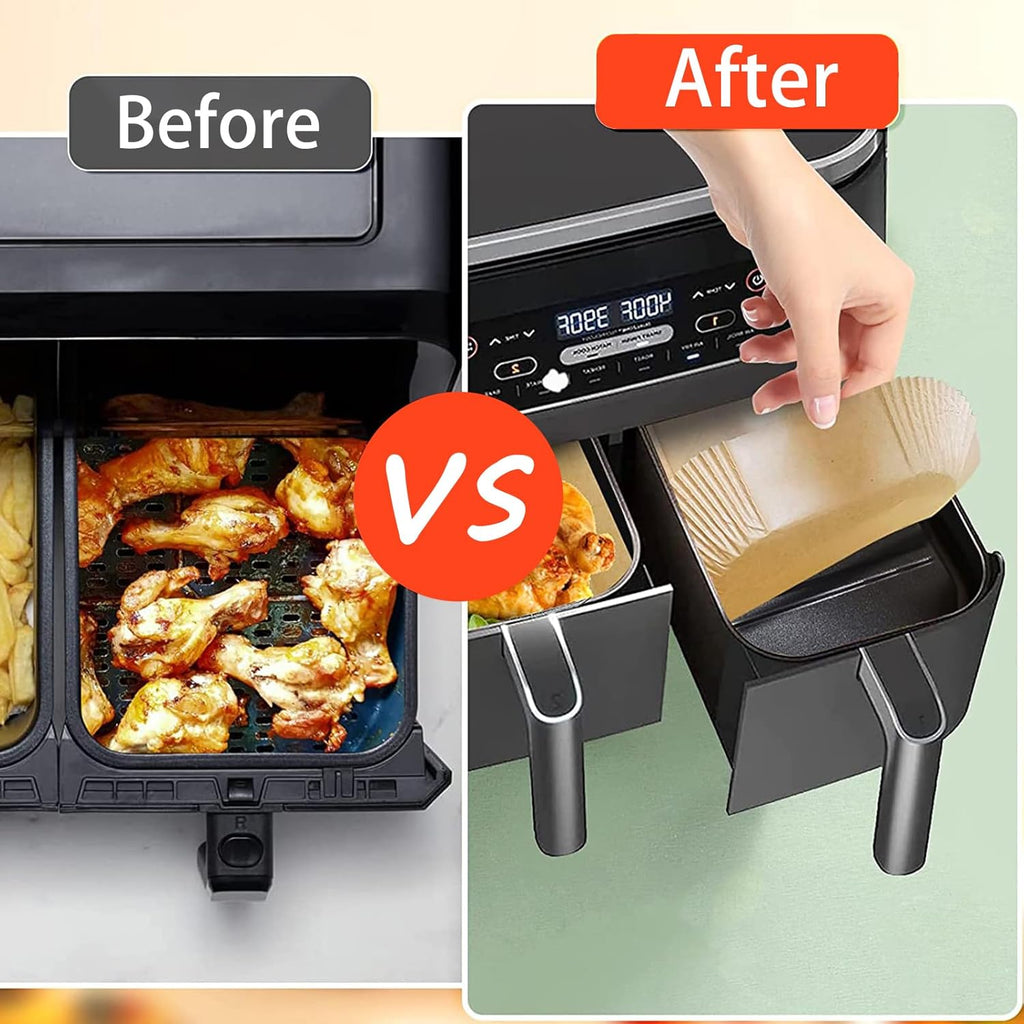 Ninja Foodi Air Fryer Liners - Disposable Parchment Paper for Dual Basket Cooking | Rectangular Size
