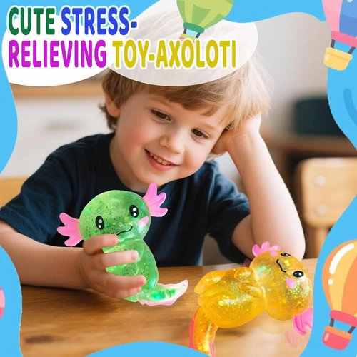 Axolotl Squishy Stress Relief Toy - Glitter Fidget Toy for Kids & Adults | Blue Anxiety Relief