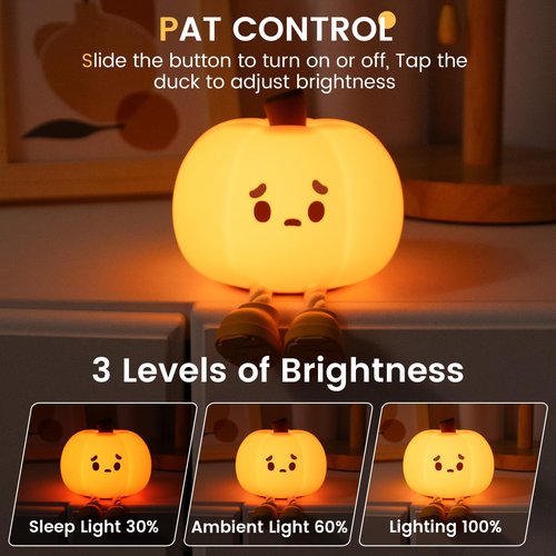 YR YRHH-PET Sad Pumpkin Night Light, Cute Halloween Decor, LED Squishy Light With Feet, Dimmable Light Up for Kids Sleep, Silicone Rechargeable Bedside Touch Lamp, Dorm Room Funny Lamp