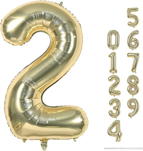 **Champagne Gold 40 Inch Number 2 Balloon Set | Large Foil Helium Balloons for 2nd Birthday & Graduation**