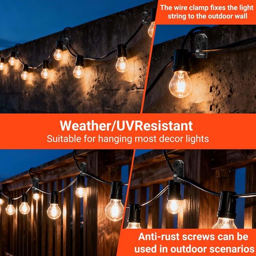 60 Pack String Light Hooks by [Brand Name] - Weatherproof Clips for Hanging Christmas Lights | Black