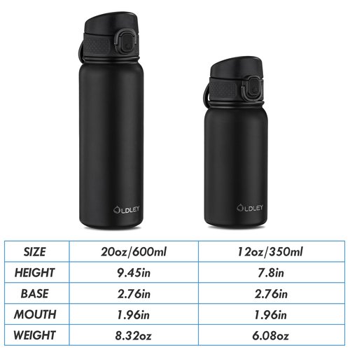 OLDLEY 20 Oz Insulated Stainless Steel Water Bottle For Kids, With Straws Leak-proof, Kids Water Bottles For School Boys Girls, Black