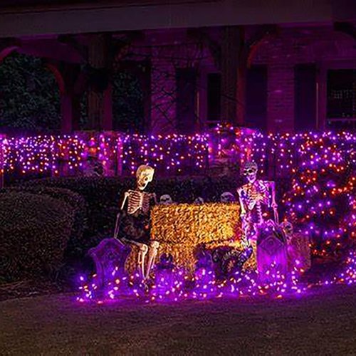 HISHINY Halloween Lights - 100 LED Waterproof 5ft x 5ft Net Lights | Durable Green Wire for Outdoor Decor (Purple & Orange)