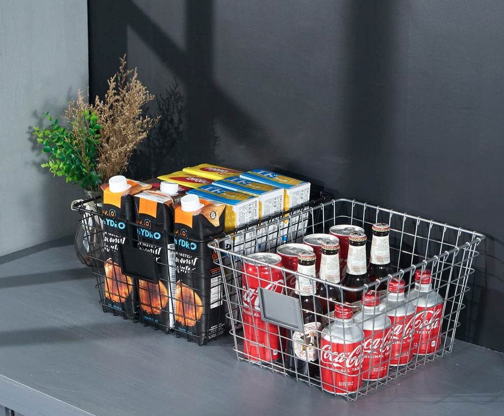 JUNCHU CHERRY 4 Pack【Extra Large】 Wire Handmade Storage Basket for Organizing Household Goods,Pantry Organization,Bathroom countertop,Laundry,Wardrobe Storage Basket,Rose Gold