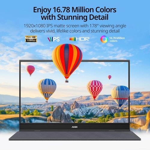 MNN Portable Monitor - 15.6" FHD 1080P Ultra-Slim IPS Display with Smart Cover & Speakers | Plug & Play for Laptop, PC, Mac