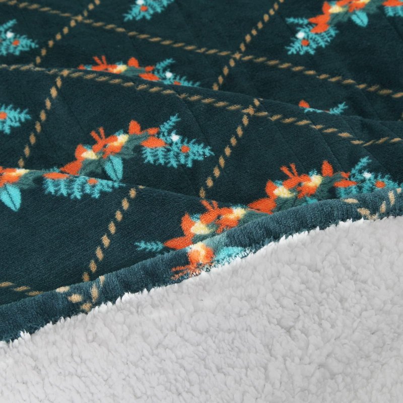 Marquess Heated Blanket Electric Throw - Printed Plush Sherpa Flannel Heating Blanket with 10 Heat Settings Safety 8 Hours Auto-Off Dual Controllers (Green, 84’’x90’’)