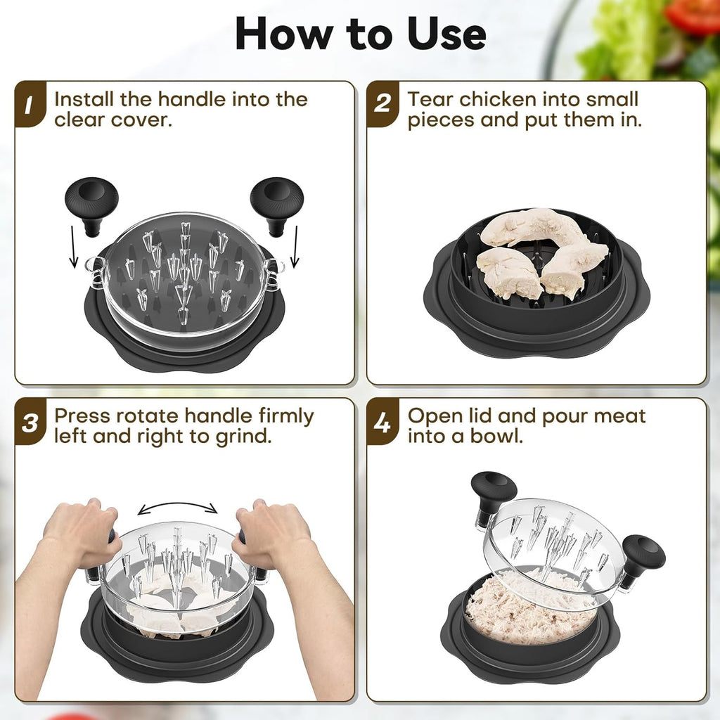 Ukeetap 10" Pro Chicken Shredder Tool - BPA-Free Meat Grinder with Anti-Slip Bottom & Ergonomic Handle, Black