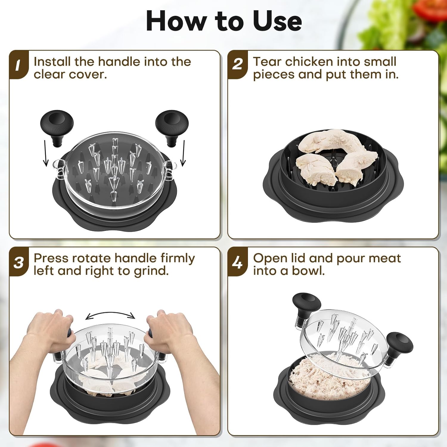 Ukeetap 10" Pro Chicken Shredder Tool - BPA-Free Meat Grinder with Anti-Slip Bottom & Ergonomic Handle, Black