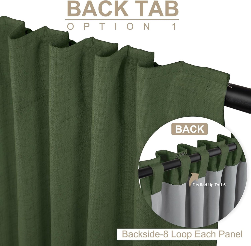 Skiennix 100% Blackout Linen Curtains - Thermal Insulated Drapes, 2 Panels Set | Moss Green, 50" W x 63" L