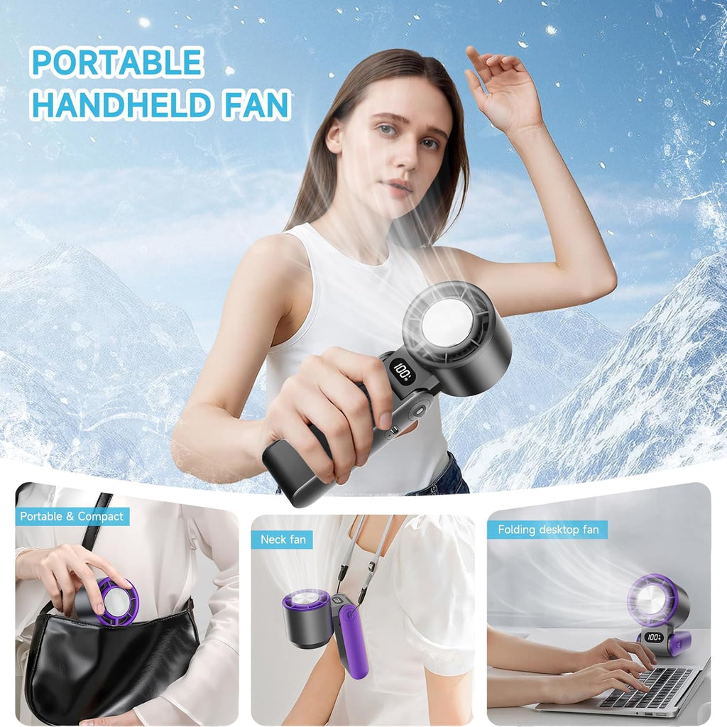 Turbo Fan by Portable Handheld | Rechargeable Mini Fan with Cooling Plate - 1-100 Stepless Speeds, Perfect for Summer Travel & Office (Black)