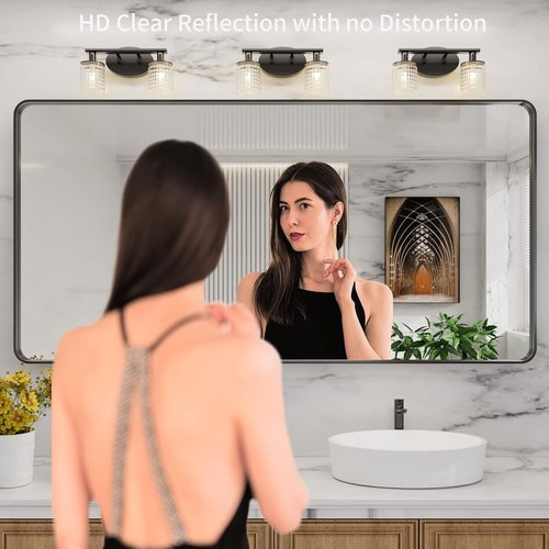 LOAAO Black Metal Framed Bathroom Mirror - 72x36 Inch Large Rounded Rectangle, Anti-Rust & Shatter-Proof