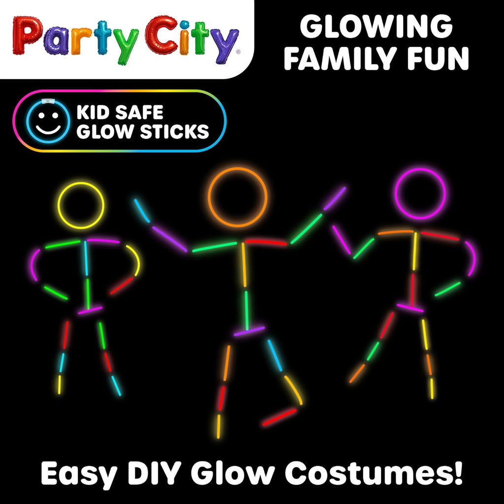Party City 100 Glow Sticks - Neon Glow in the Dark Party Supplies | Connectors for Bracelets & Necklaces