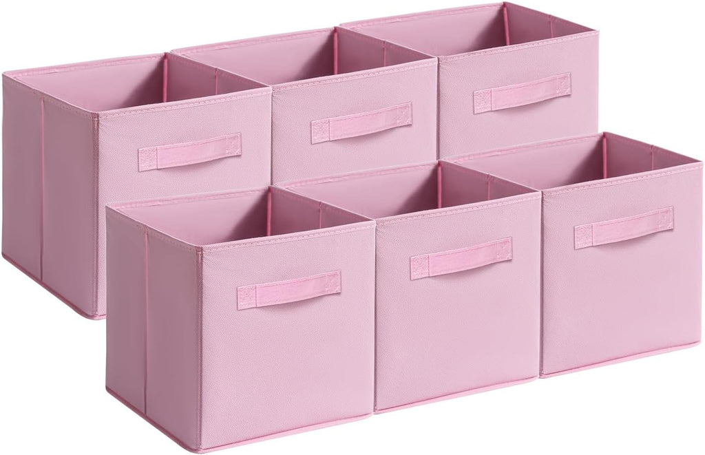 Skiennix Fabric Storage Bins - 6 Pack Collapsible Cube Organizer for Closet & Living Space | Foldable Pink Boxes with Handles (11 Inch)