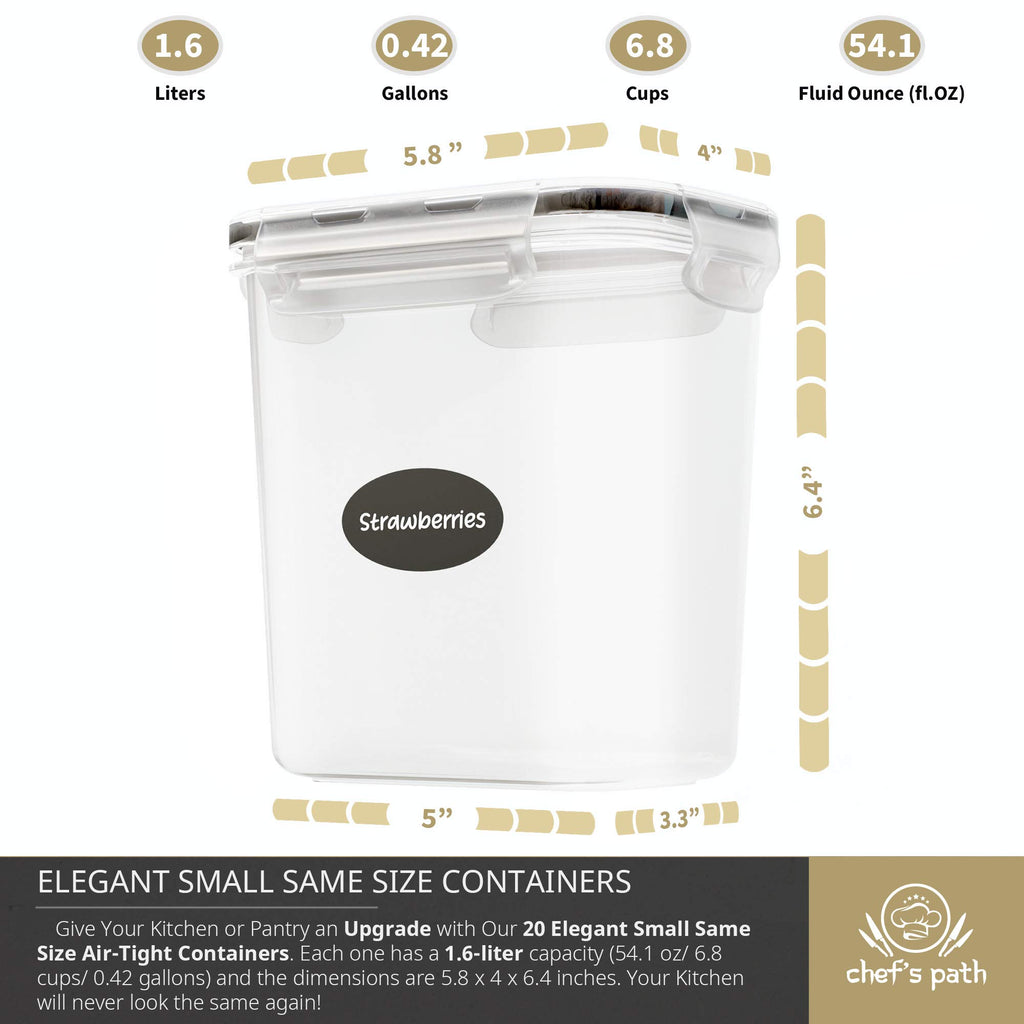 Chef's Path Airtight Food Storage Containers for Pantry & Kitchen Organization (12 PC Set) - BPA Free Bulk Canisters for Baking, Sugar, Flour & Supplies - Baking Storage Containers