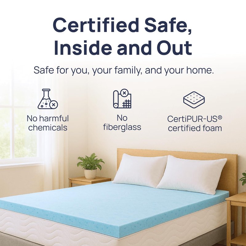 Sure2Sleep Gel Swirl Memory Foam Mattress Topper - 2 Inch, Pressure Relieving, Cooling Comfort - Made in The USA & CertiPUR-US Certified - Softens Firm Beds and Extends Mattress Life - Queen Size