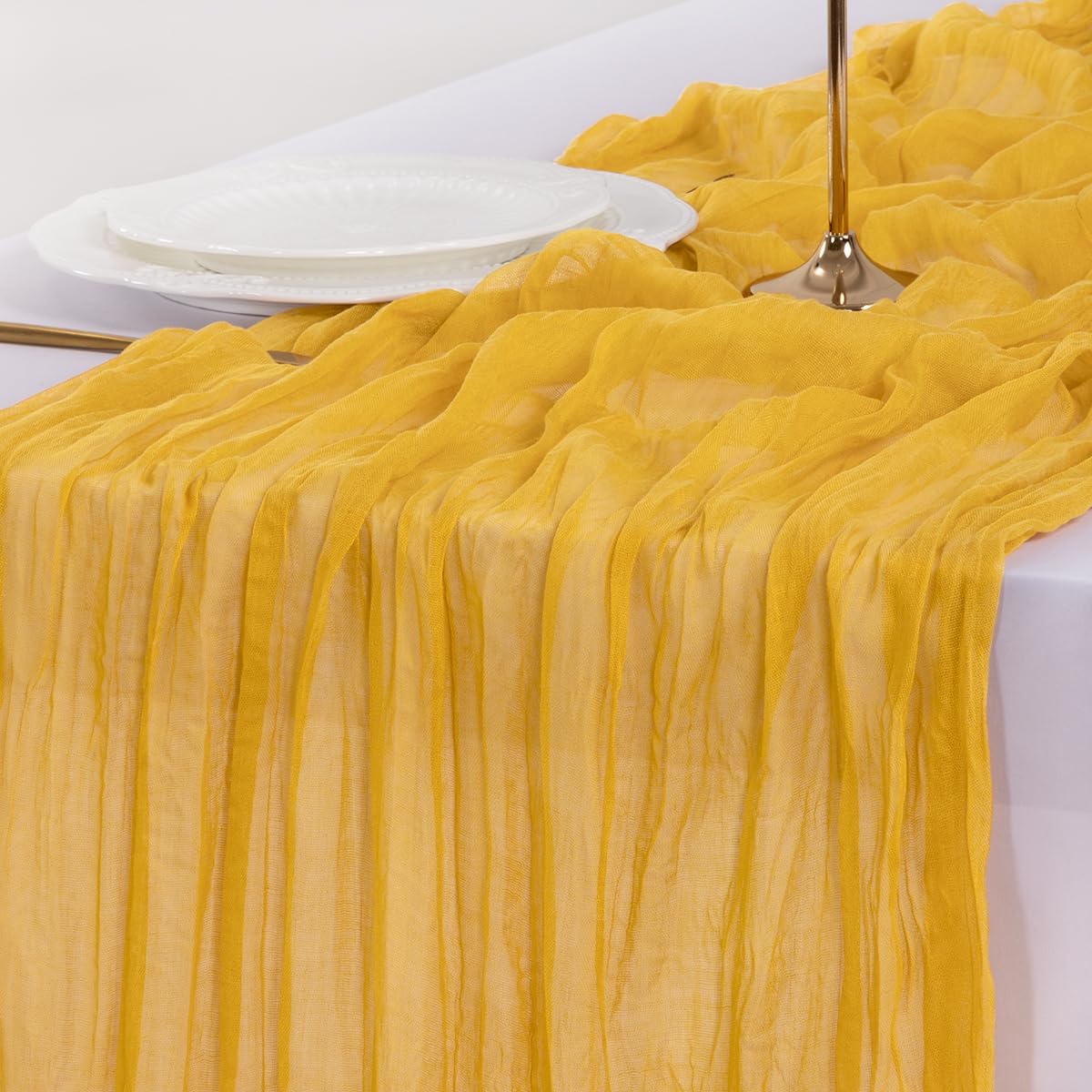 Socomi Cheesecloth Table Runner - 10pcs Gold Yellow Boho Rustic 120-Inch for Weddings & Events