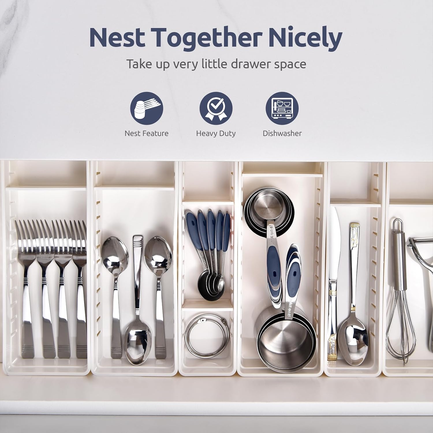 U-Taste Measuring Cups and Spoons Set - Food Grade 18/8 Stainless Steel | 10-Piece Set with Upgraded Handle (Midnight Blue)