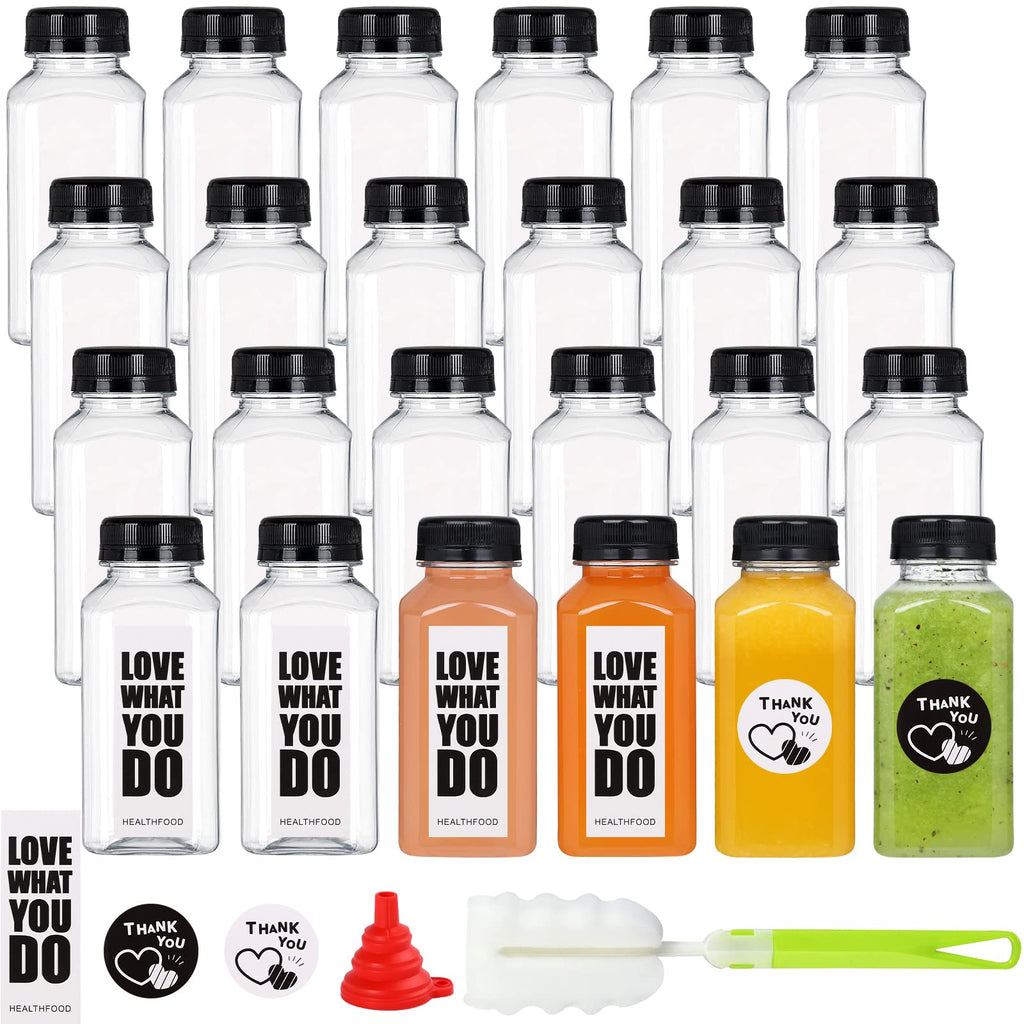 Fhxtcygj 24 Pack 8oz Empty PET Plastic Juice Bottles with Leak-Proof Caps Lids, Reusable Clear Water Bottle Food Grade Bulk Beverage Containers for Juicing Smoothie Milk and Other Beverages