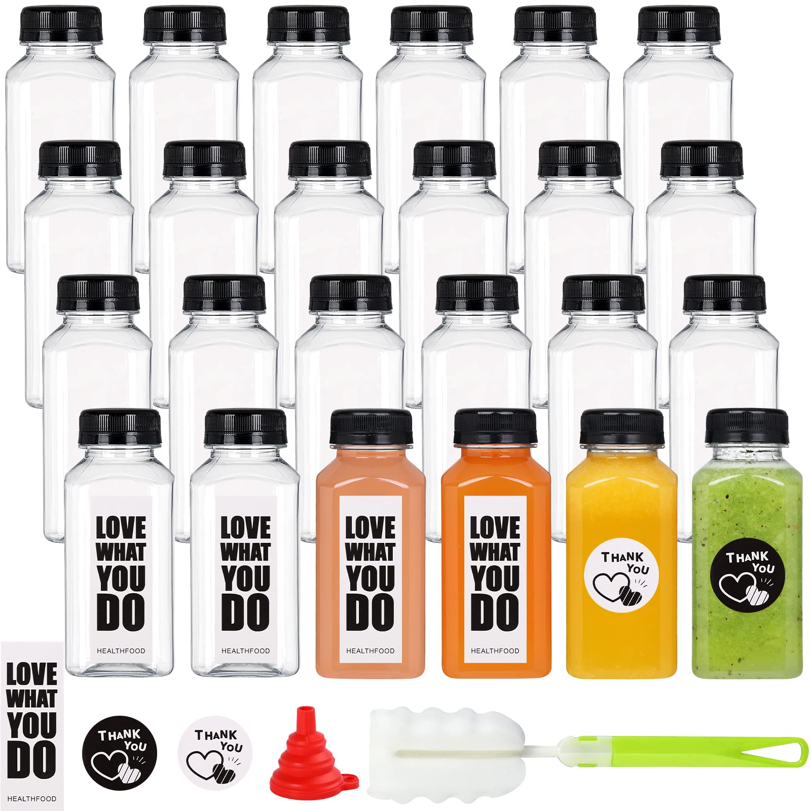 Fhxtcygj 24 Pack 8oz Empty PET Plastic Juice Bottles with Leak-Proof Caps Lids, Reusable Clear Water Bottle Food Grade Bulk Beverage Containers for Juicing Smoothie Milk and Other Beverages