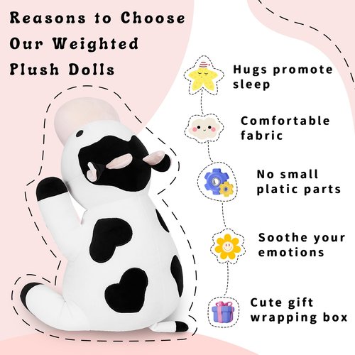 IdeaMeme Cow Weighted Plush, 24" 4.2 lbs Weighted Stuffed Animals, Cute Cow Plush Toy Pillow Gifts for Kids and Adults