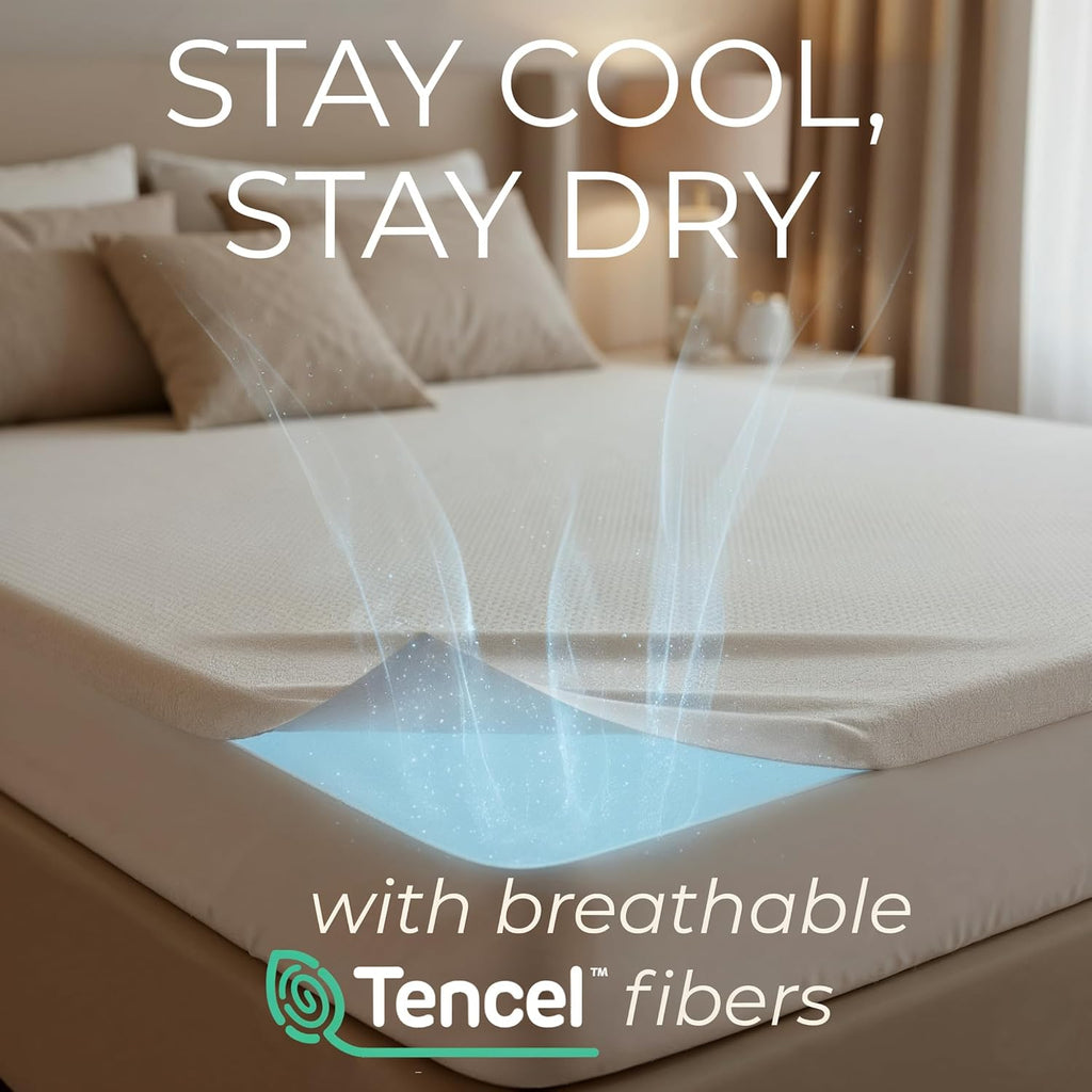 Queen Size Premium Mattress Protector - 100% Waterproof Tencel Cover | Cooling, Breathable & Hypoallergenic