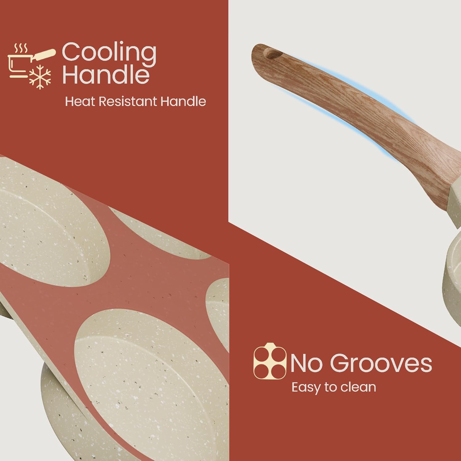 Skiennix 4-Cup Nonstick Frying Egg Pan - White Marble Design, PFOS & PFOA Free, Heat-Resistant Handle, 500°F Safe