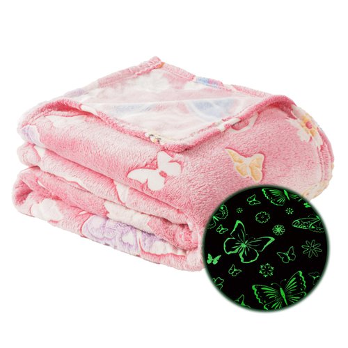 Bunnikins & Clover Butterfly Glow in The Dark Blanket for Daughters, Soft Kids Blankets for Christmas Halloween Birthday Valentines Gifts,50"x60"