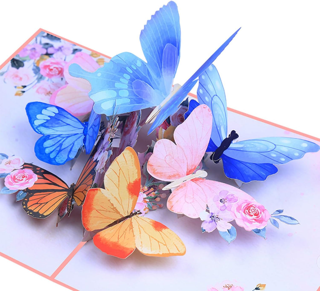 ROBBEAR 3D Butterfly & Flower Pop-Up Greeting Card - Handmade for Birthdays, Anniversaries & More