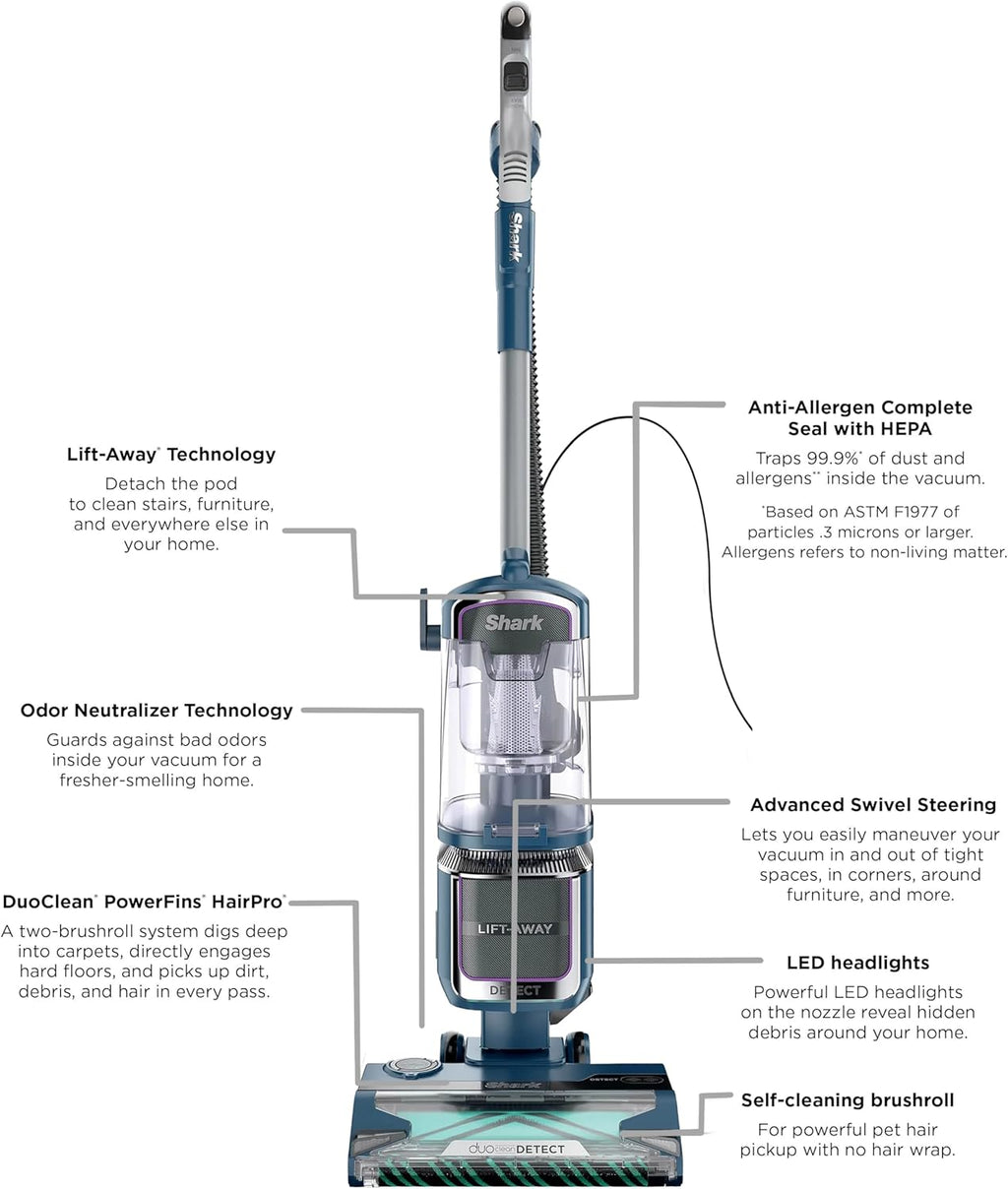Shark Detect Performance Lift-Away Vacuum - DuoClean, Odor Neutralizer, LED Headlights | 3 Tools Included