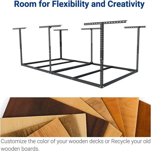 FLEXIMOUNTS 4x8 Overhead Garage Storage Rack - Heavy Duty Metal Ceiling Organizer, 600lbs Capacity, Black