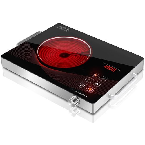 GRACEALL Single Burner Electric Hob 1800W Countertop Hot Plate, Infrared Cooker for Cooking Portable Stove, Compact Hotplate Temperature Adjustable, Touch & Knob Control