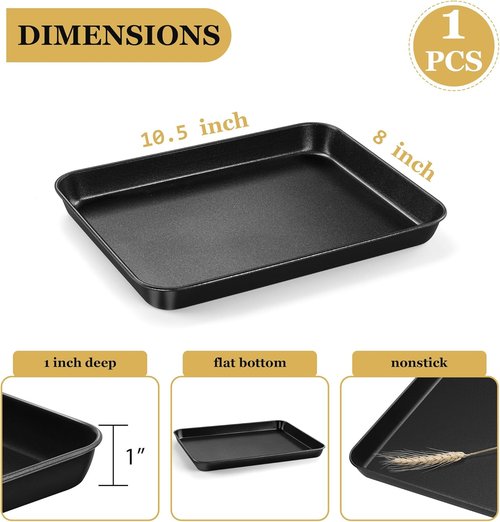 E-far Nonstick Toaster Oven Tray - 10.5x8 Inch Baking Sheet for Cookies & Bacon | Easy Clean, Heat Resistant