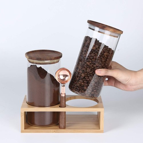 KKC HOME ACCENTS Coffee Beans Storage Canisters with Airtight Lids,Glass Storage Jars for Grinder Coffee,Loose Tea,Matcha,Nuts