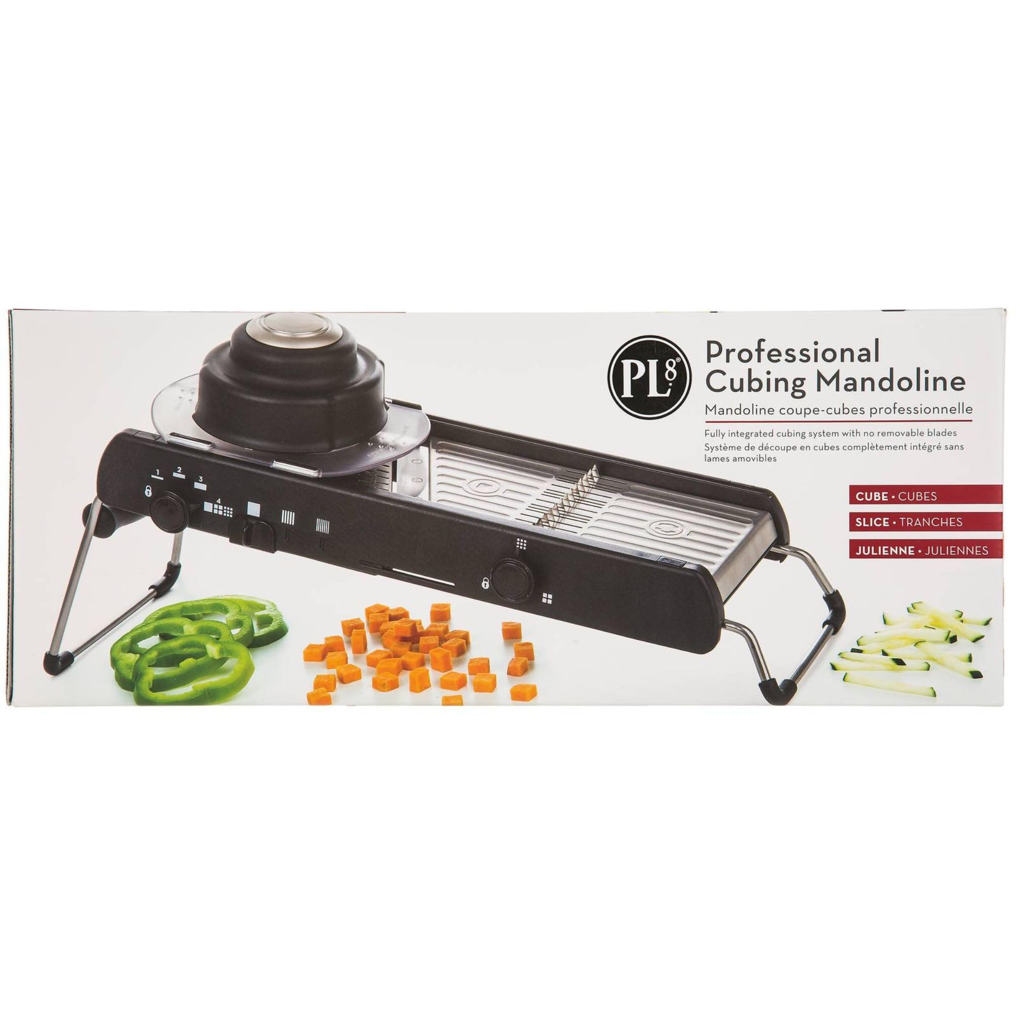PL8 Professional Cubing Mandoline - Versatile Vegetable Slicer with Integrated Cubing System, Adjustable Blades for Cubes, Slices, and Julienned Cuts