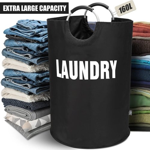 DOKEHOM 160L XX-Large Laundry Basket - Collapsible & Foldable Hamper in Black | 7 Color Options Available