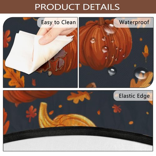 YGPARK Outdoor Fitted Round Table Cloth with Umbrella Hole, Fall Pumpkin Circle Elastic Tablecloth 45"-56" Waterproof Zipper Patio Table Cover for Picnic Camping Party Halloween Christmas Decoration
