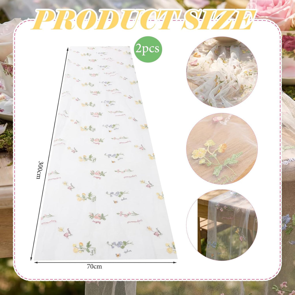 Remagr Floral Table Runner - 9.8 ft Embroidered Tulle for Home Decor | Perfect for Weddings & Parties