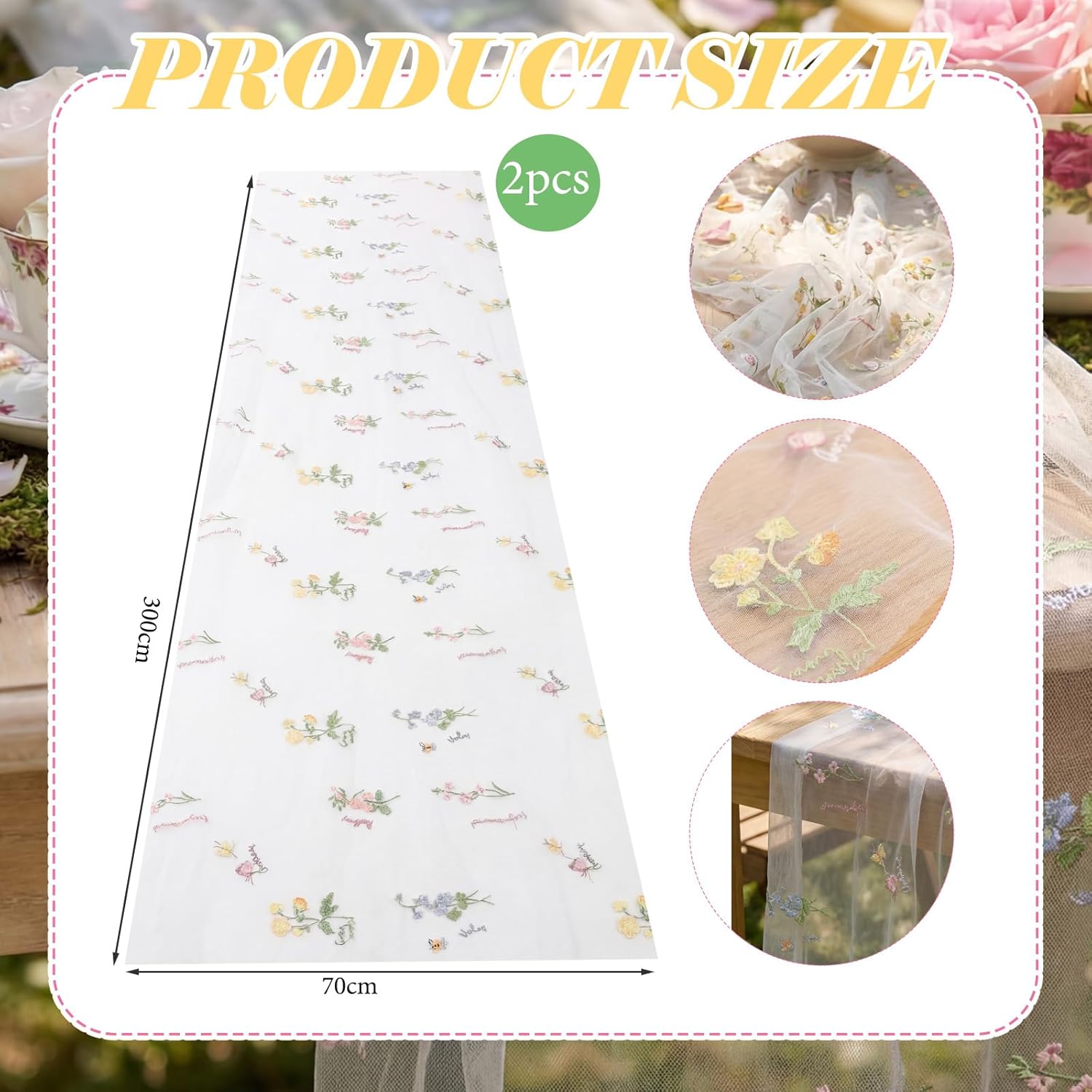 Remagr Floral Table Runner - 9.8 ft Embroidered Tulle for Home Decor | Perfect for Weddings & Parties