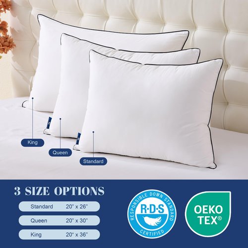 Mosluna Feather Down Pillows King Size Set of 2, Luxury Hotel Collection Bed Pillow 2 Pack, Airyfil™ Powered Fillings & Feathers Pillow，Fluffy Plush for Side Sleepers, Medium Firm, 20x36 in.