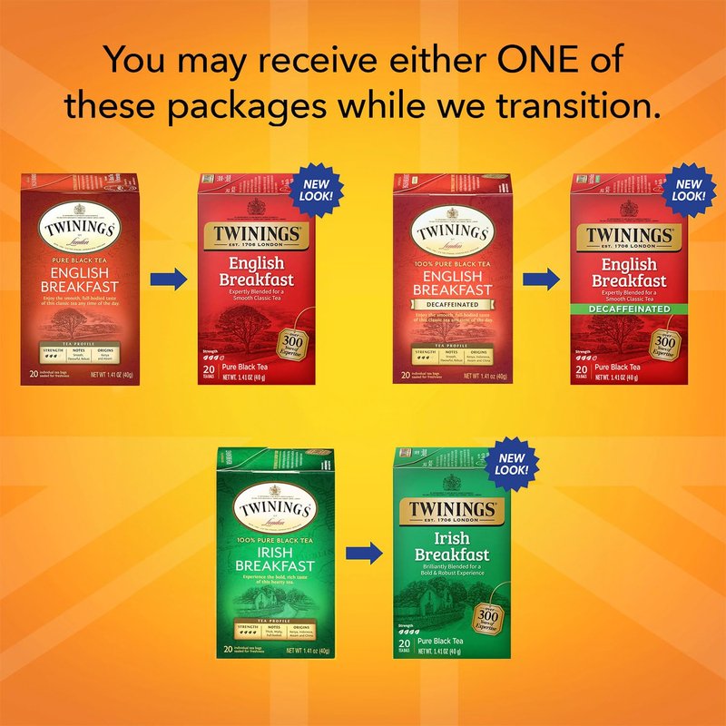 Twinings Tea Variety 6-Pack – Earl Grey, English Breakfast, Irish Breakfast, Decaffeinated Earl Grey, Decaffeinated English Breakfast, Lady Grey Tea Bags, 20 Count Each