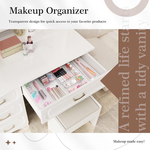 Criusia Clear Drawer Organizer - 7-Piece Versatile Plastic Storage Trays for Kitchen & Bathroom | Non-Slip Design