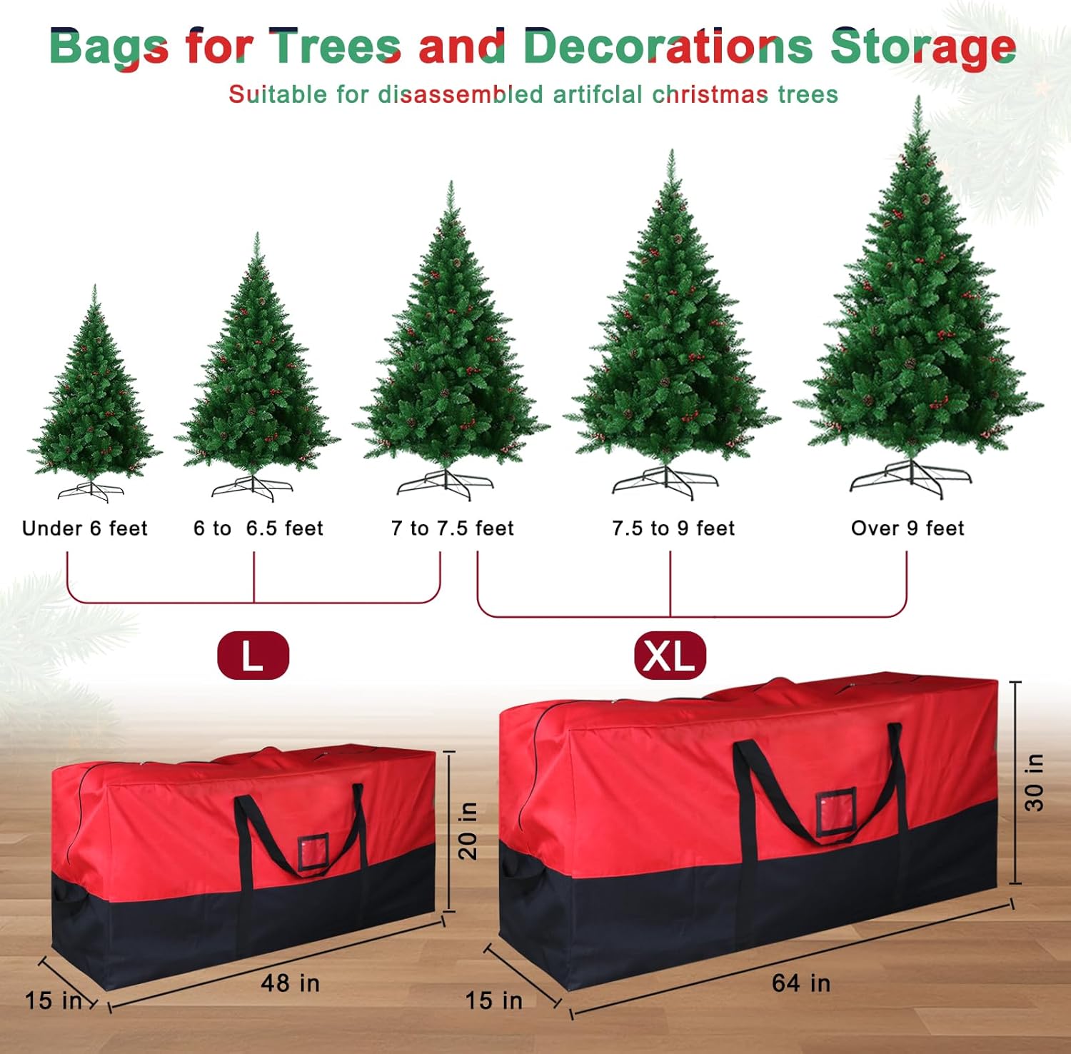 Skiennix Christmas Tree Storage Bag - Waterproof 600D Oxford for 7.5 Ft Trees | Extra Large with Zippers & Card Slot