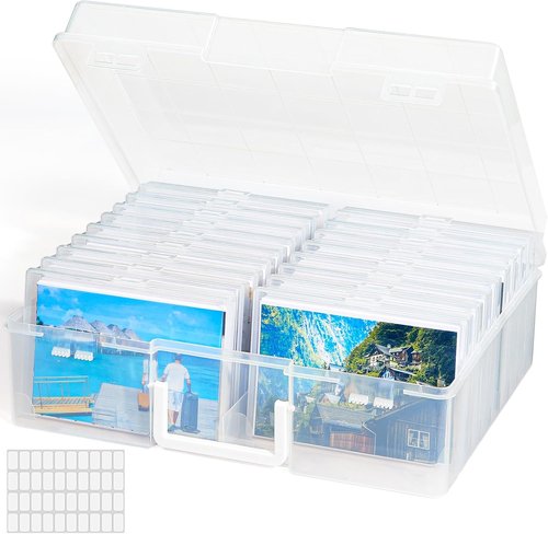 Lifewit Photo Storage Box - 18 Clear Organizers with Lids & Labels | 4x6 Size for Photos & Crafts