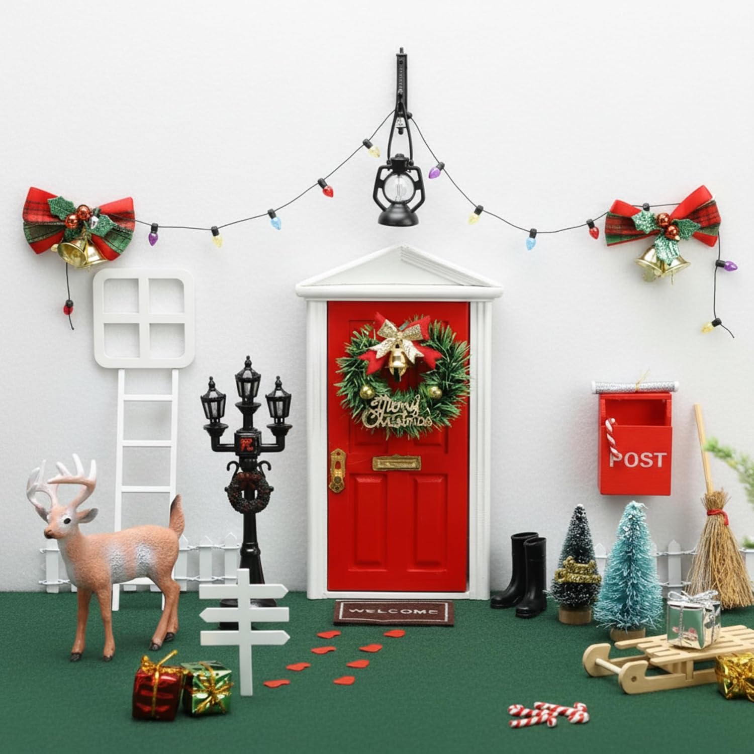 Shappy Christmas Elf Fairy Doors - 39 Pcs Enchanted Wooden Miniature Outdoor Decor | Red